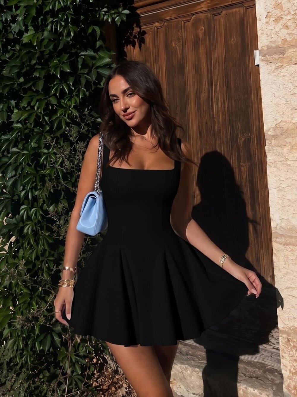 〽️Women's Black Sleeveless Square Neck Bodycon Party Club Tank Mini Dress